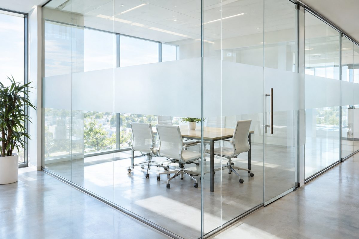 Conference room glass with frosted decorative film